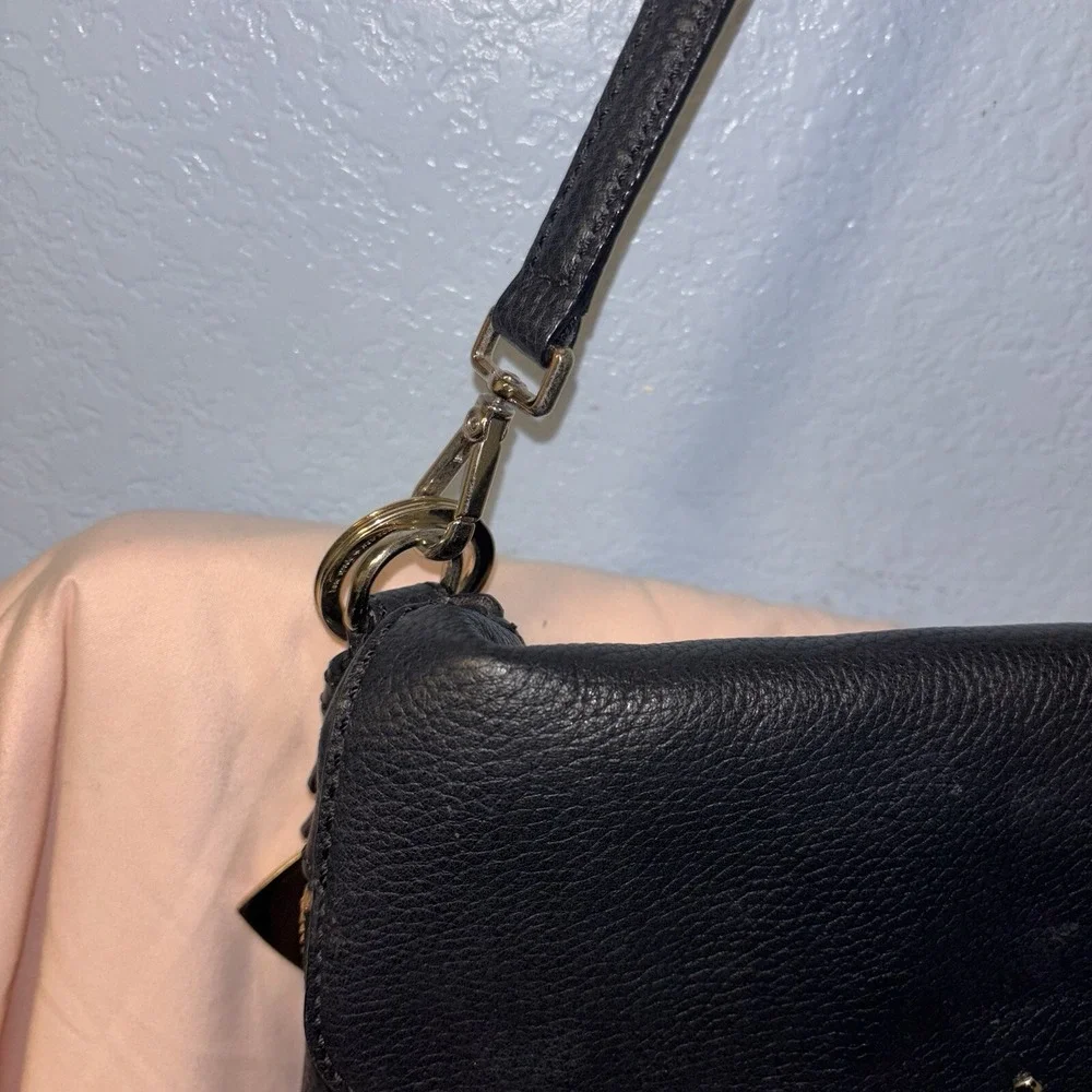 KATE SPADE Black Soft Leather Adjustable Strap Crossbody Shoulder Handbag Gold